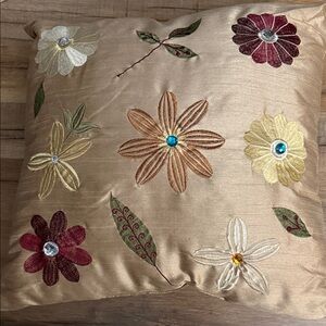 Floral Embroidered Decorative Pillow